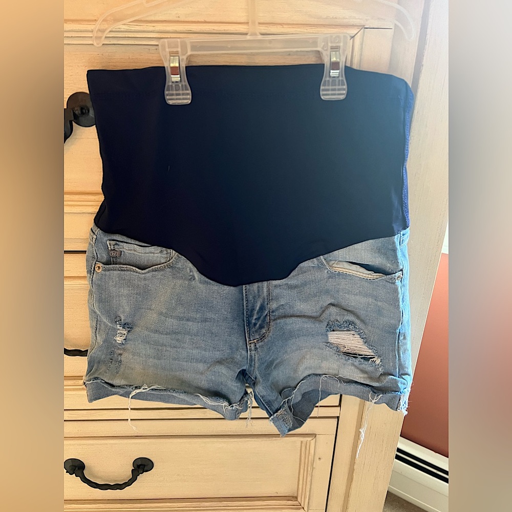 Pink Blush maternity distressed shorts